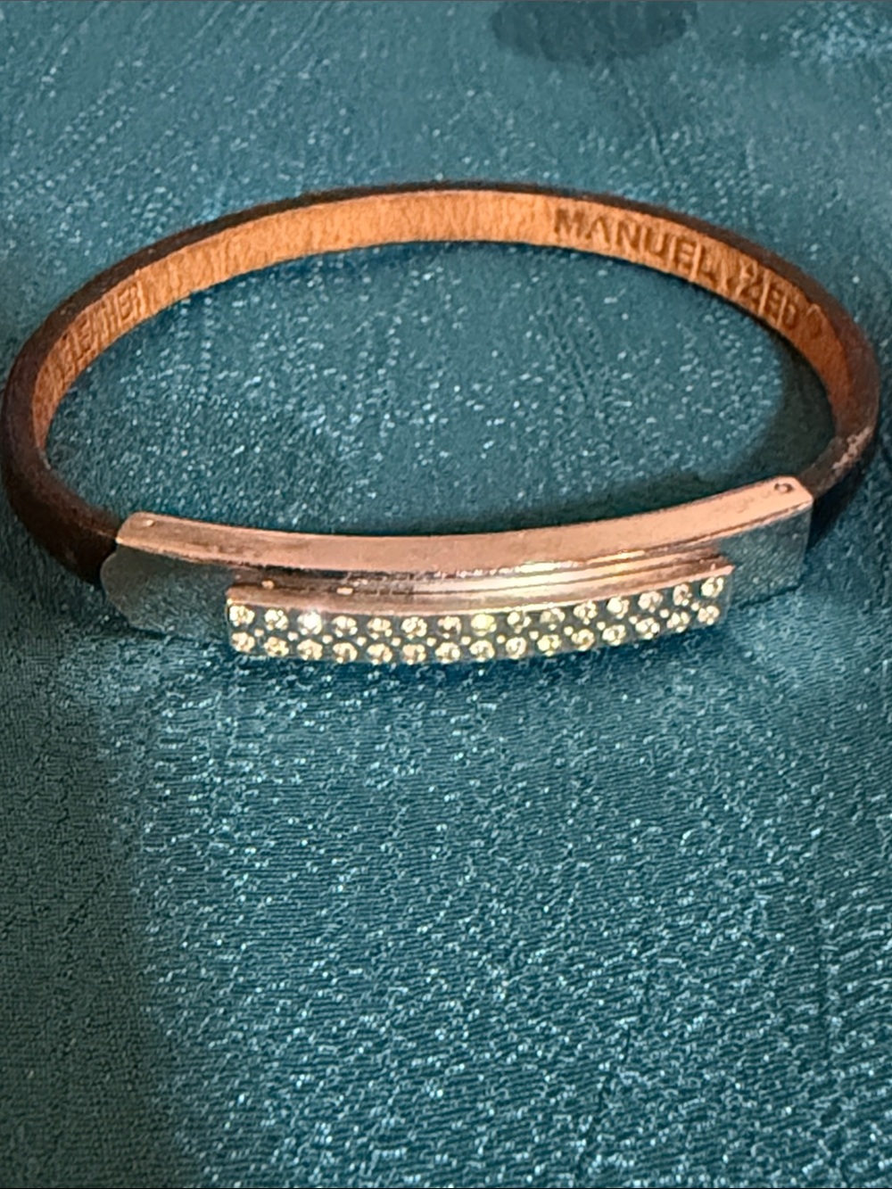 Thin Black Leather Bracelet with Crystal Bar